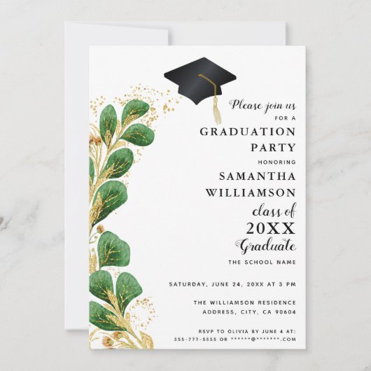 Elegant Greenery Class of 2025 Modern Afstuderen Kaart (Voorkant)