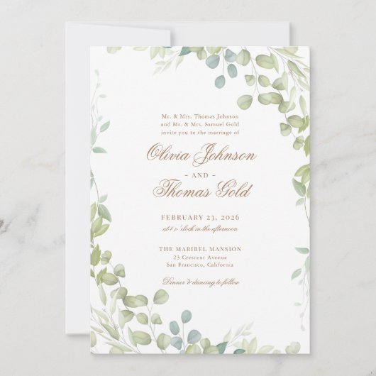 Elegant Greenery Classic Eucalyptus Wedding Kaart (Voorkant)