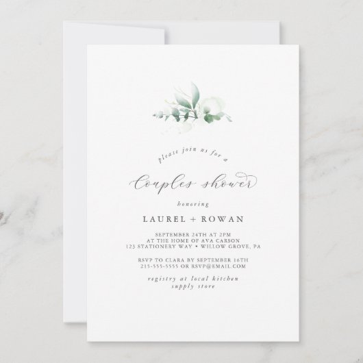 Elegant Greenery Couples Shower Invitation Kaart (Voorkant)