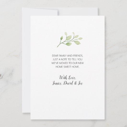 Elegant Greenery Creamy Waterverf Floral Moving Aankondiging (Achterkant)