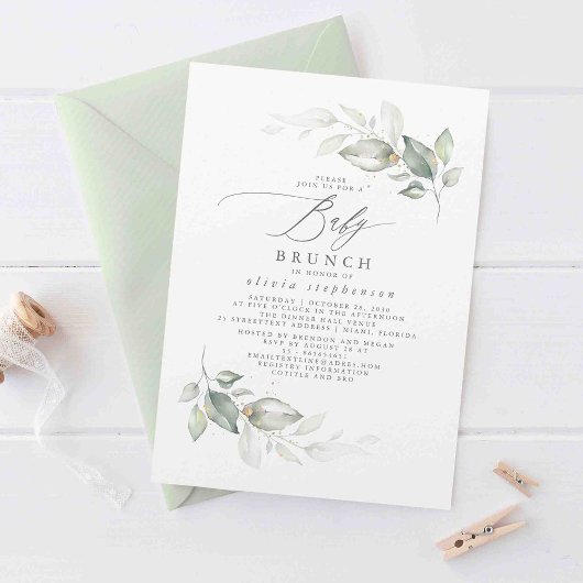 Elegant Greenery Cute Baby Brunch Baby shower Kaart