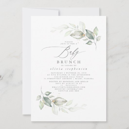 Elegant Greenery Cute Baby Brunch Baby shower Kaart (Voorkant)