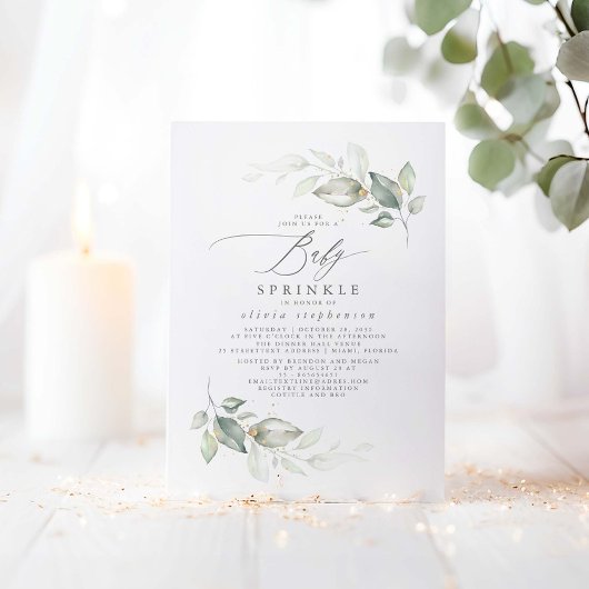 Elegant Greenery Cute Baby Sprinkle Baby shower Kaart