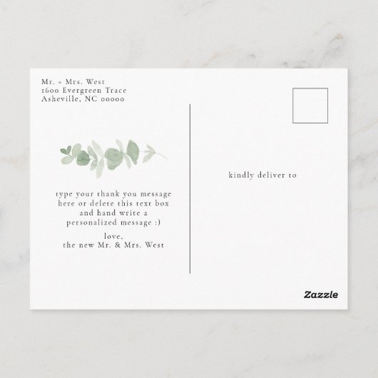 Elegant Greenery Dank u Briefkaart (Achterkant)