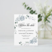 Elegant Greenery Dusty Blue Floral Save the Date Aankondigingskaart (Staand voorkant)