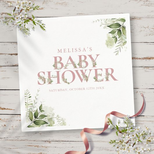 Elegant Greenery Dusty Roos Baby shower Servet
