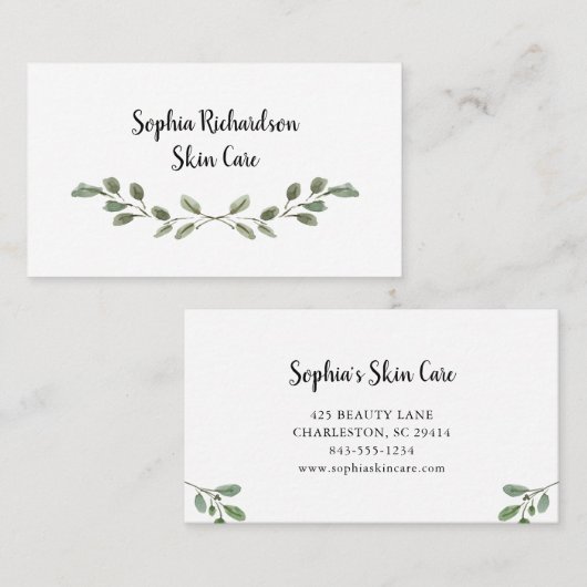 Elegant Greenery | Eenvoudige Waterverf Visitekaartje (Voorkant / Achterkant)