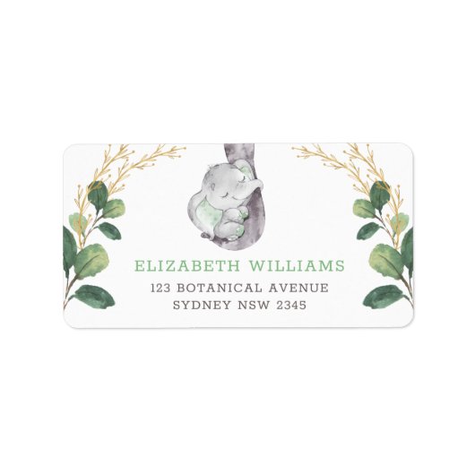 Elegant Greenery Elephant Return Address Label (Voorkant)