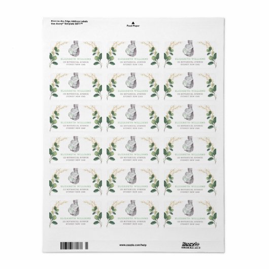 Elegant Greenery Elephant Return Address Label (Full Sheet)