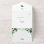 Elegant Greenery Emerald Gold Wedding Details RSVP All In One Uitnodiging (Buitenkant)