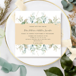 Elegant Greenery en Beige Tan, Square Wedding Kaart