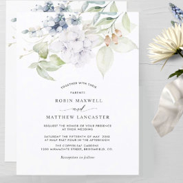 Elegant Greenery en Blue Floral Wedding Kaart