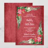 Elegant Greenery en Floral Red Kerstmis Invites (Voorkant / Achterkant)