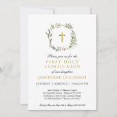Elegant Greenery en Gold Foil Baptisme Commune I Kaart (Voorkant)