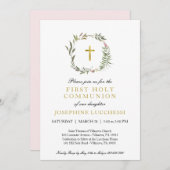Elegant Greenery en Gold Foil Baptisme Commune I Kaart (Voorkant / Achterkant)
