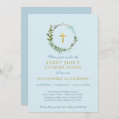 Elegant Greenery en Gold Foil Baptisme Commune Kaart (Voorkant / Achterkant)