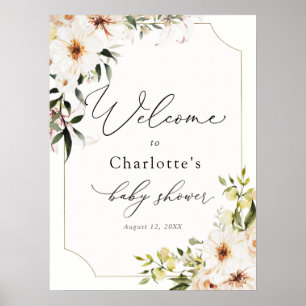 Elegant Greenery en Ivory Florals Bridal Welcome Poster