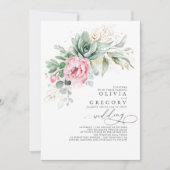 Elegant Greenery en Pink Flowers Wedding Kaart (Voorkant)