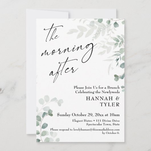 Elegant Greenery en Script de ochtend na Kaart (Voorkant)