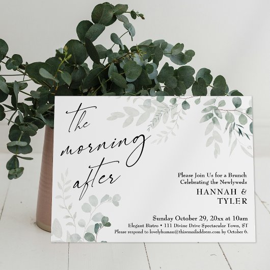 Elegant Greenery en Script de ochtend na Kaart