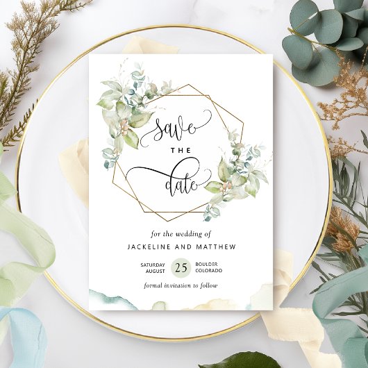 Elegant Greenery en Waterverf Wedding Save The Date
