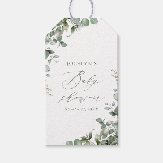 Elegant Greenery Eucalyptus Baby shower Cadeaulabel (Voorkant)