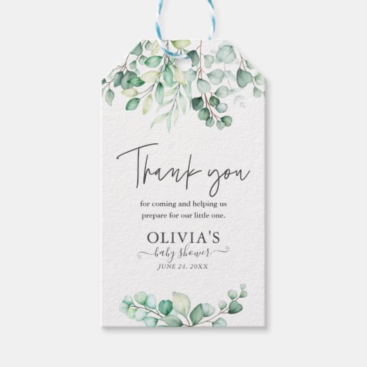 Elegant Greenery Eucalyptus Baby shower Hartelijk Cadeaulabel (Voorkant)