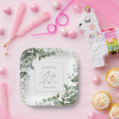 Elegant Greenery Eucalyptus Baby shower Papieren Bordje (Feest)