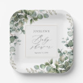 Elegant Greenery Eucalyptus Baby shower Papieren Bordje (Voorkant)
