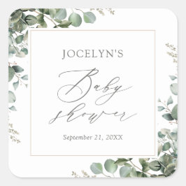 Elegant Greenery Eucalyptus Baby shower Vierkante Sticker
