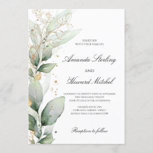 Elegant greenery eucalyptus bladeren goudbruiloft kaart