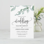 Elegant greenery eucalyptus boho rustige bruiloft kaart (Staand voorkant)