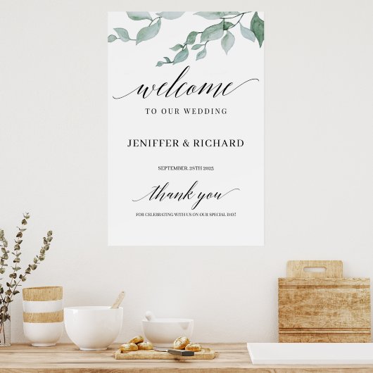 Elegant greenery eucalyptus bruiloft welkom poster (Keuken)