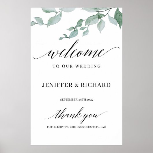 Elegant greenery eucalyptus bruiloft welkom poster (Voorkant)