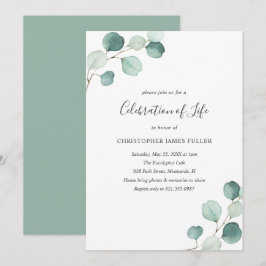 Elegant Greenery Eucalyptus Celebration of Life Kaart