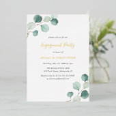 Elegant Greenery Eucalyptus Engagement Party Gold Folie Uitnodiging (Staand Voorkant)