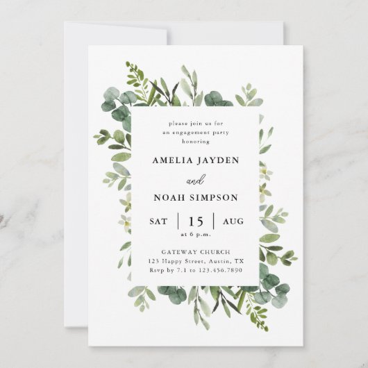 Elegant Greenery Eucalyptus Engagement Party Kaart (Voorkant)
