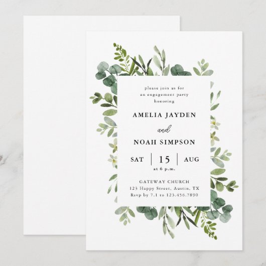 Elegant Greenery Eucalyptus Engagement Party Kaart (Voorkant / Achterkant)