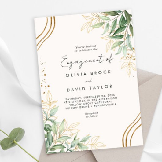 Elegant Greenery Eucalyptus Engagement Party Kaart