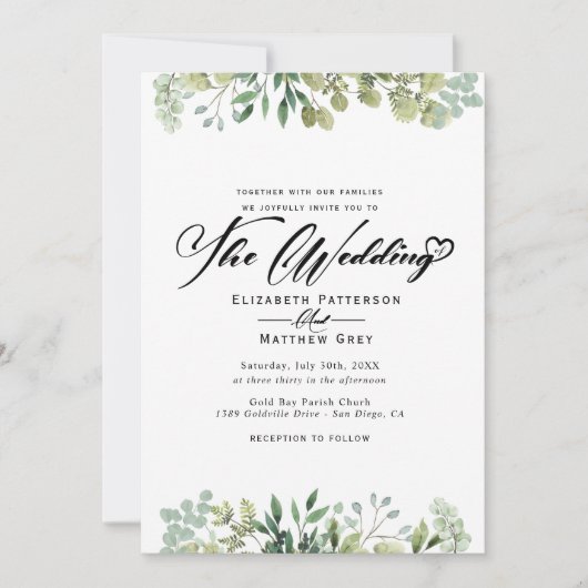 Elegant Greenery Eucalyptus Flower Wedding Kaart (Voorkant)