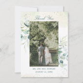 Elegant Greenery Eucalyptus Foto bruiloft Bedankkaart (Voorkant)