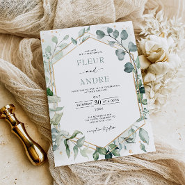 Elegant Greenery Eucalyptus Geometric Gold Wedding Kaart
