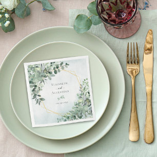 Elegant Greenery Eucalyptus Geometric Wedding Servet
