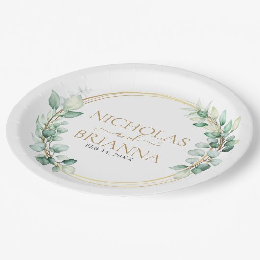 Elegant Greenery Eucalyptus Gold Botanical Weddens Papieren Bordje (Gekanteld)