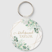 Elegant Greenery Eucalyptus Gold Bridesmaid Sleutelhanger (Voorkant)