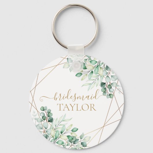 Elegant Greenery Eucalyptus Gold Bridesmaid Sleutelhanger (Voorkant)