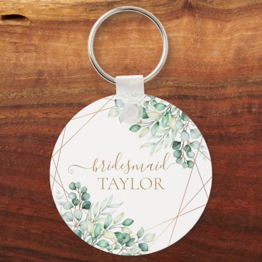 Elegant Greenery Eucalyptus Gold Bridesmaid Sleutelhanger (Voorkant)