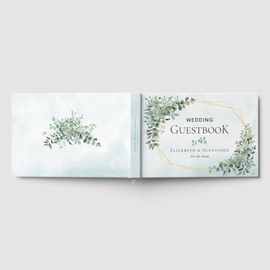 Elegant Greenery Eucalyptus Gold Geometric Wedding Gastenboek (Volledig)
