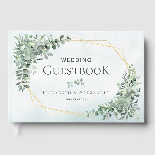Elegant Greenery Eucalyptus Gold Geometric Wedding Gastenboek (Voorkant)