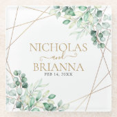 Elegant Greenery Eucalyptus Gold Geometric Wedding Glazen Onderzetter (Voorkant)